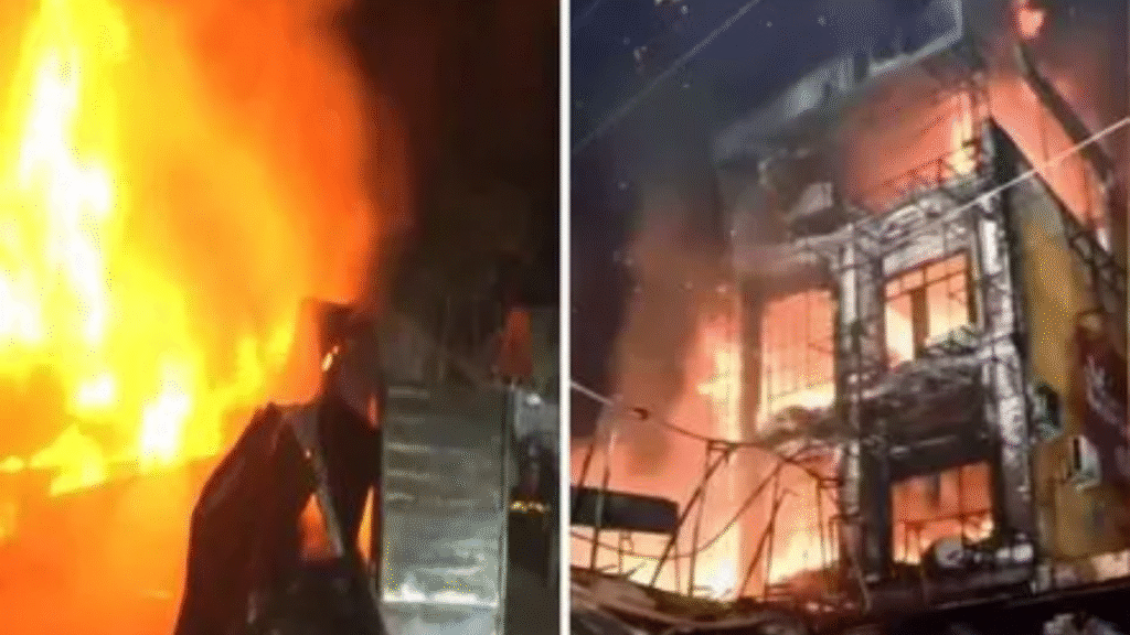 मुरादाबाद के परी रेस्टोरेंट में भीषण आग, पांच सिलेंडर धमाके से तबाह हुई बिल्डिंग — एक महिला की मौत, दस घायल