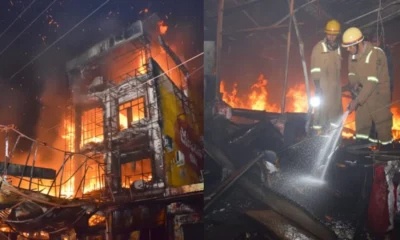 मुरादाबाद के परी रेस्टोरेंट में भीषण आग, पांच सिलेंडर धमाके से तबाह हुई बिल्डिंग — एक महिला की मौत, दस घायल
