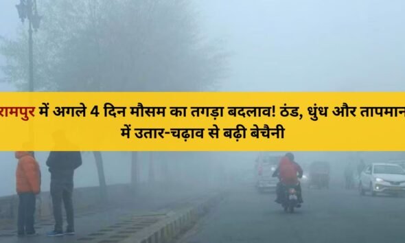 ठंड और कोहरे के बीच रामपुर शहर की सर्द सुबह का दृश्य