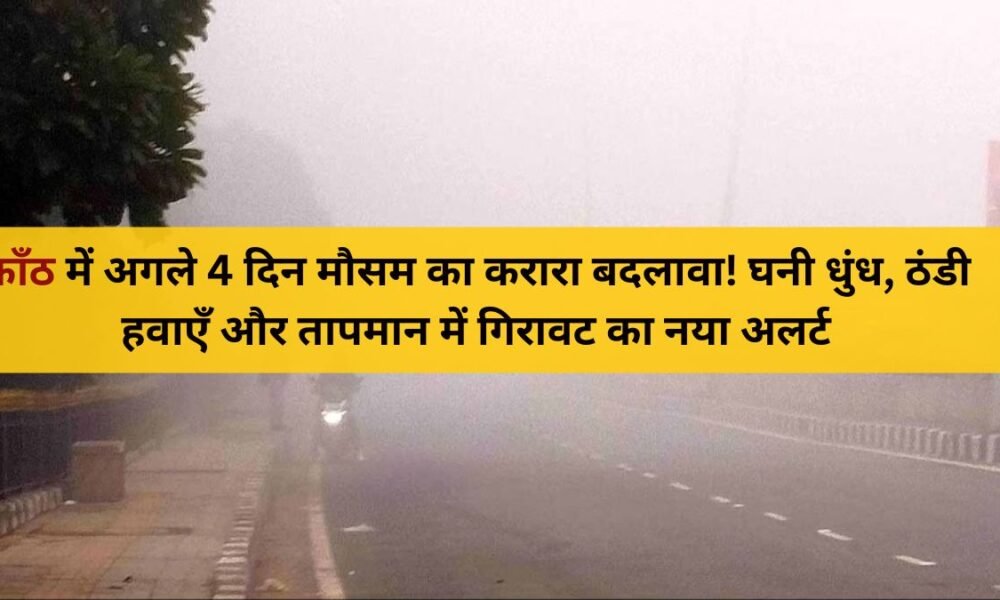 ठंड और कोहरे के बीच काँठ कस्बे की सर्द सुबह का नज़ारा