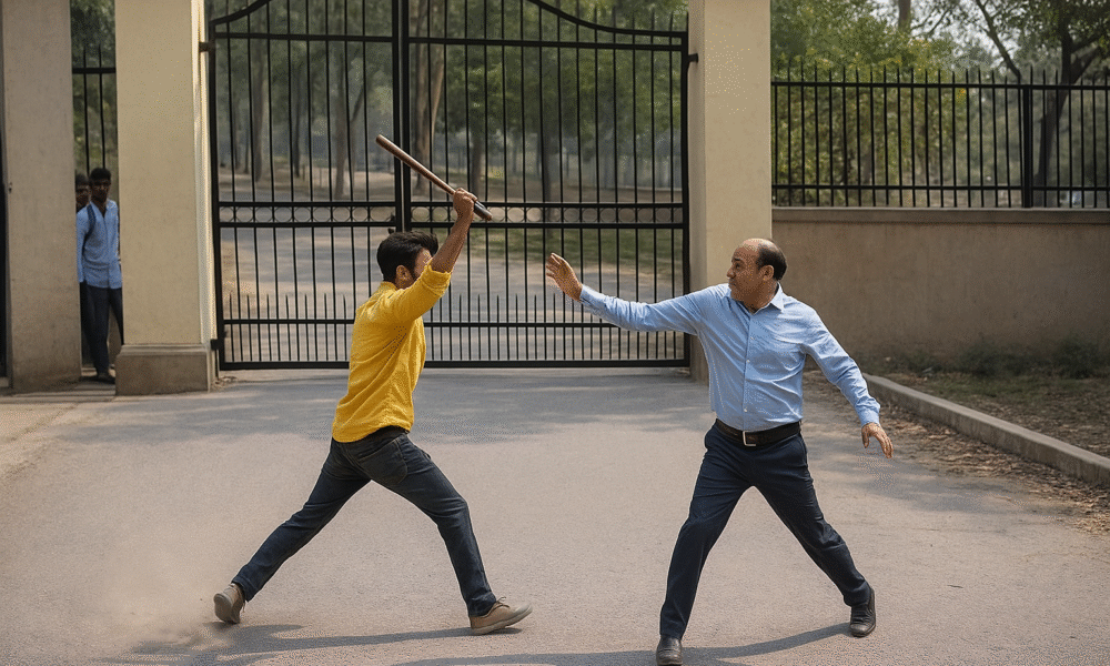 Moradabad News: Student Attacks Teacher at College Gate | CCTV Footage Highlights