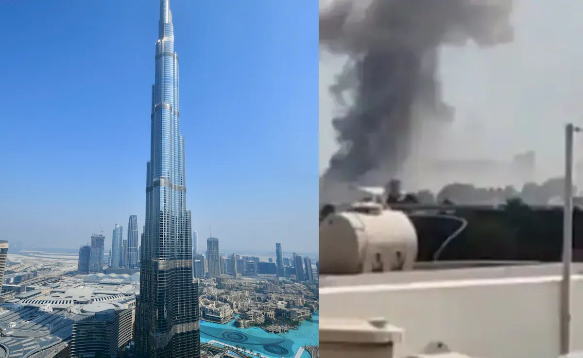 मिसाइल और ड्रोन हमलों के बाद दुबई के ऊपर उठता घना धुआँ—उपग्रह तस्वीरों में साफ दिखाई दिया बदला हुआ skyline।